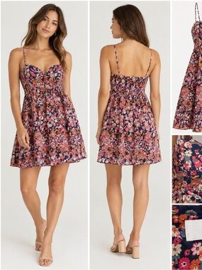 Parker Navy Floral Fit & Flare Mini Dress M